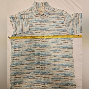 Tasso Elba Men's Striped Linen/Cotton Blue and Brown Shirt